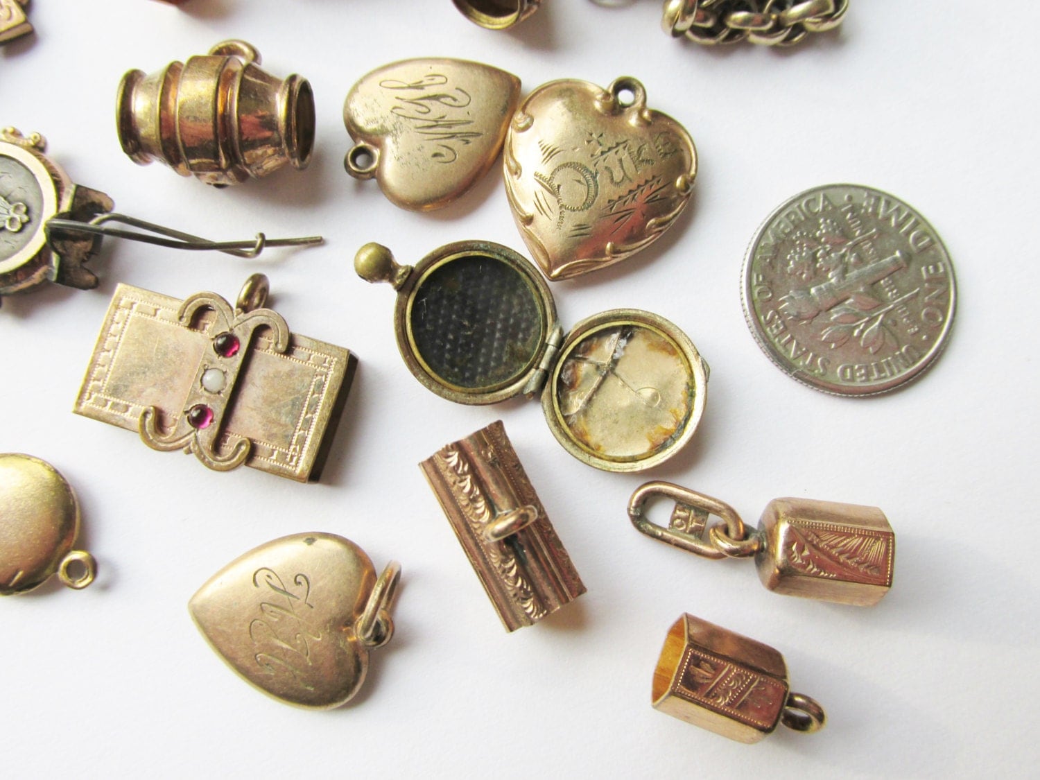 Antique Victorian Watch Fob Chain Parts Lot Gold Filled 20pc