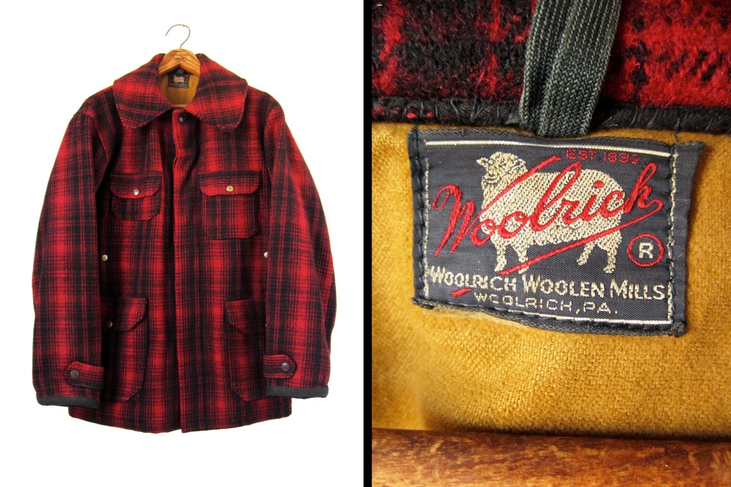 Vintage 40s Woolrich Mackinaw Coat Hunting Clothes Black Label