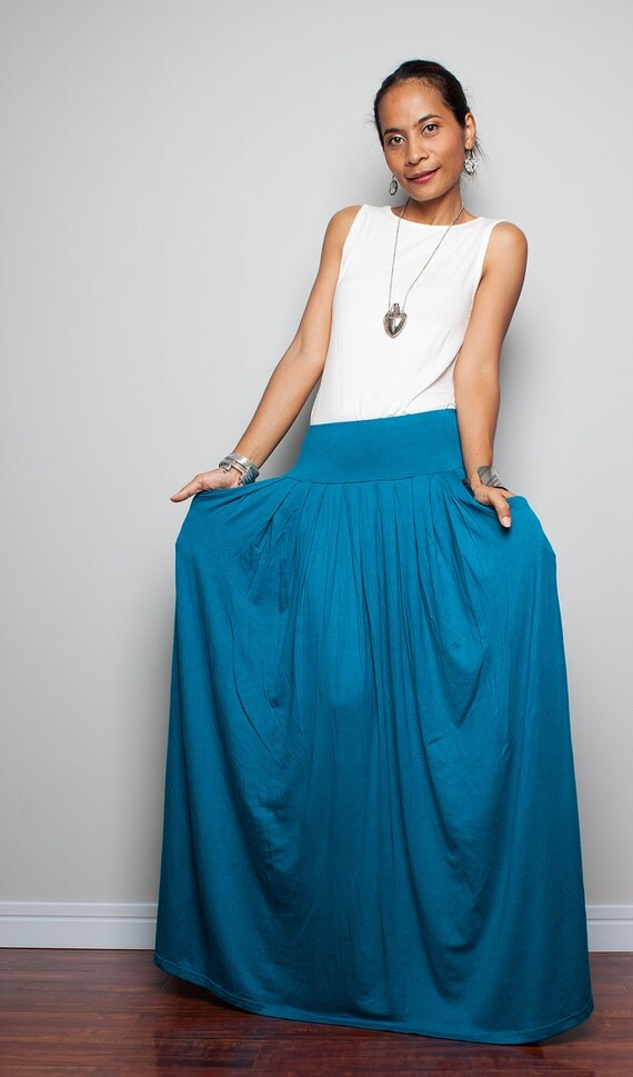 Maxi Skirt Long Turquoise Blue Skirt : Autumn Thrills