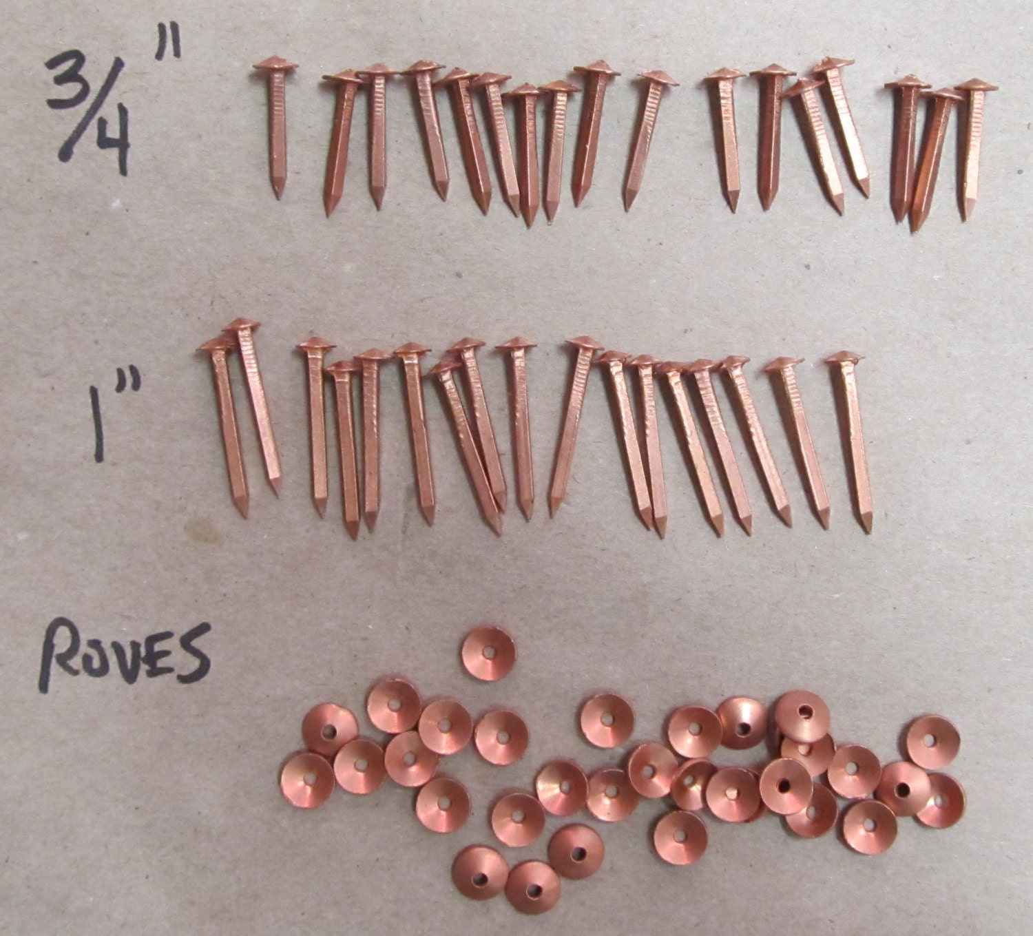 Copper Nail Group of 34 square nails with Roves by LastingWoods