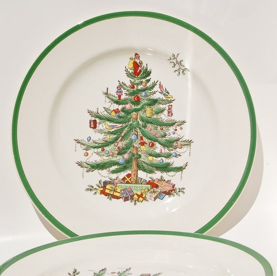 Vintage Spode Christmas Dinner Plates Made in England Set of 2