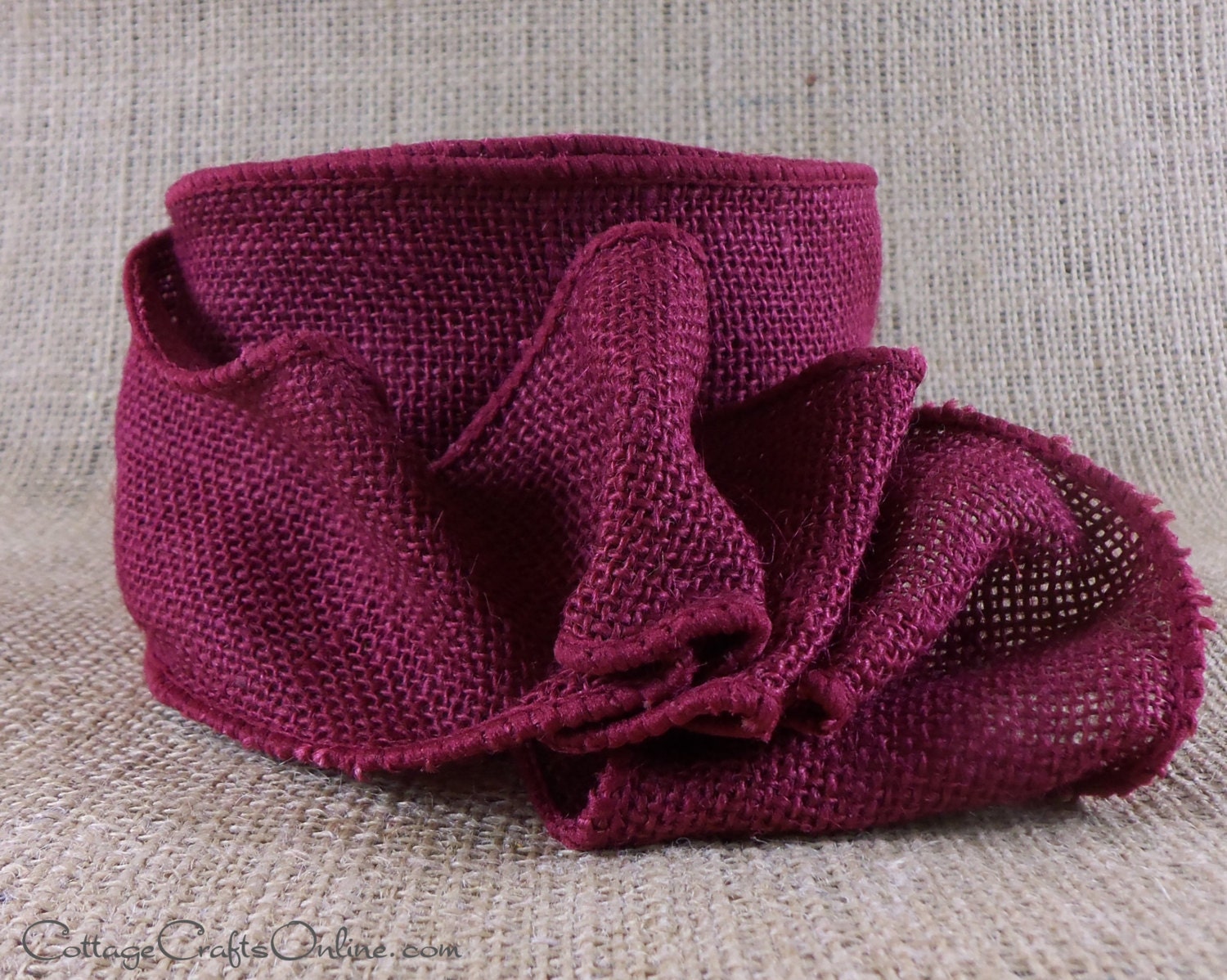 Wired Ribbon 2 1/2 Burlap Burgundy Red THREE YARDS