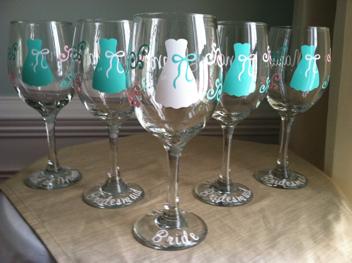 7 Personalized Bride and Bridesmaid Wine Glasses