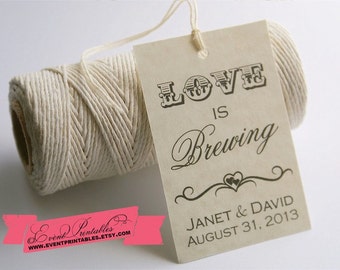 Love is Brewing Favor Tags, Bridal Shower Tea Party Gift Tags, Wedding Favor Tags, PRINTABLE / DIGITAL FILE by Event Printables