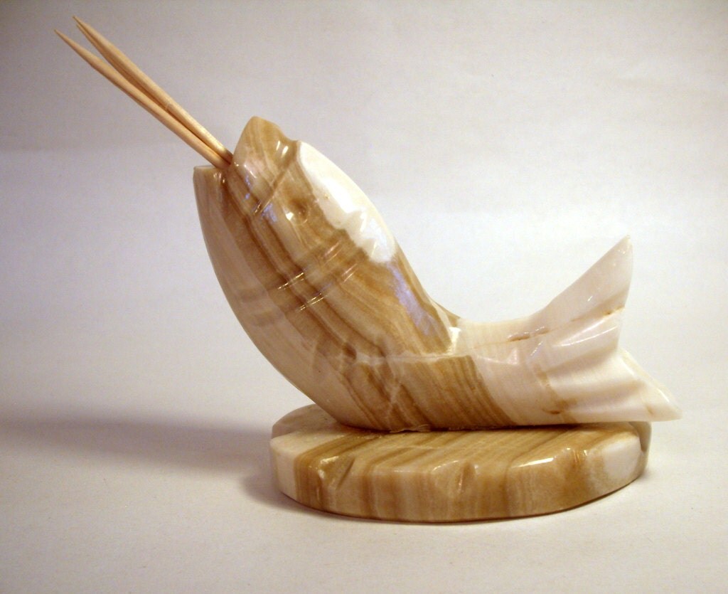 Vintage Toothpick Holder Carved Fish Stone by VintageAntiqueLane
