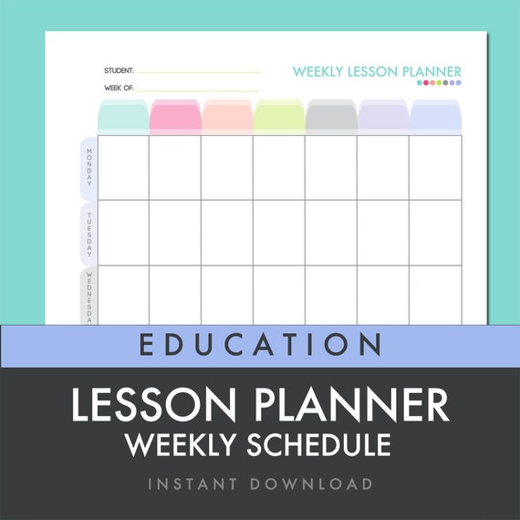 Items similar to Weekly Lesson Planner - Student Schedule - Printable ...