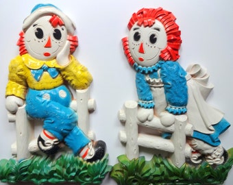 Vintage Set of Raggedy Ann and Andy Wall Hangings 1977