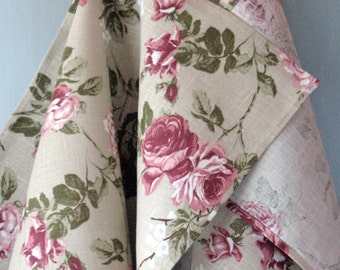 Linen Cotton Dish Towels Rose Flowers - Tea Towels set of 2