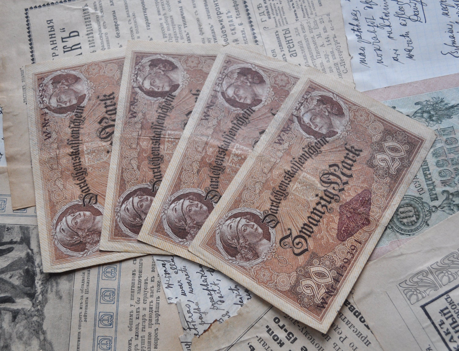 set-of-4-antique-1914-german-paper-money-20-mark