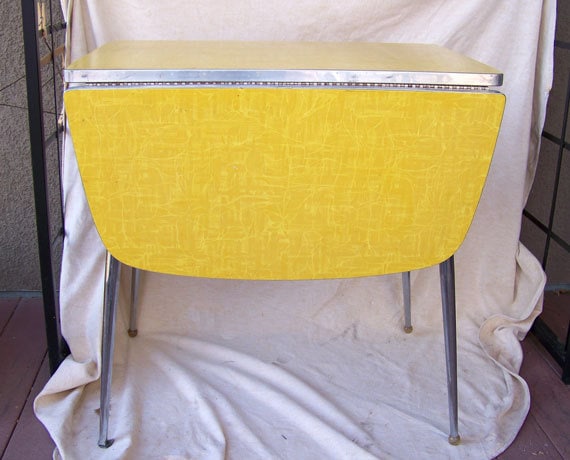 Retro dinette table yellow modernist drop leaf with chrome
