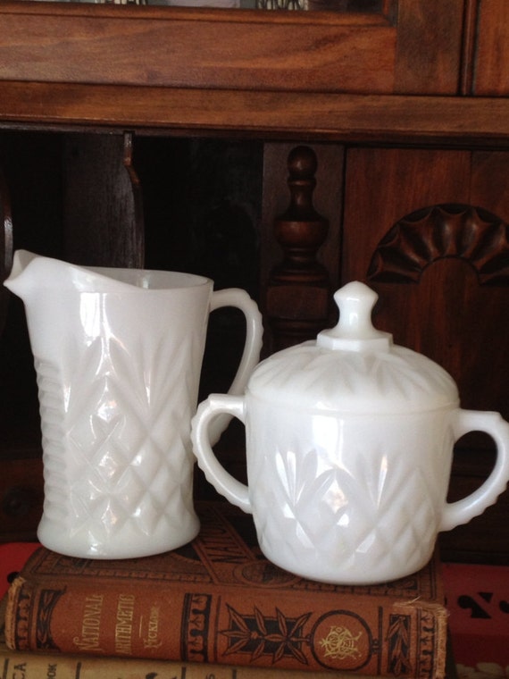 Vintage Milk Glass Sugar and Creamer Set