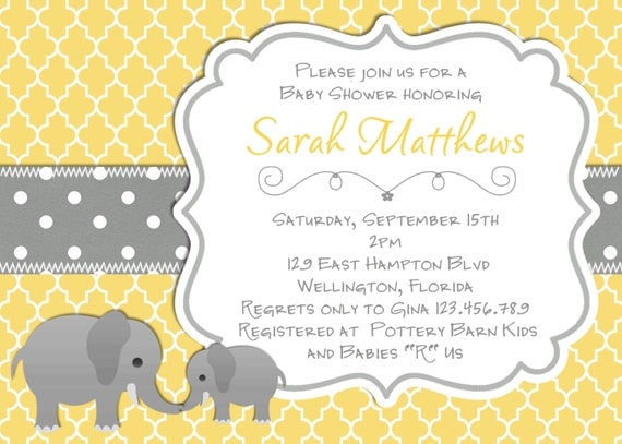 Elephant Baby Shower Invitation Yellow Gray Trefoil Il_570xn