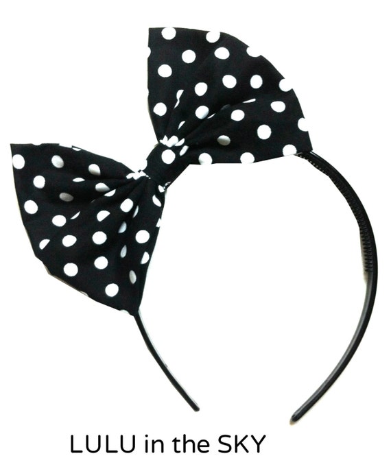 Black And White Polka Dot Bow Headband Rockabilly Pin Up Girl 9073