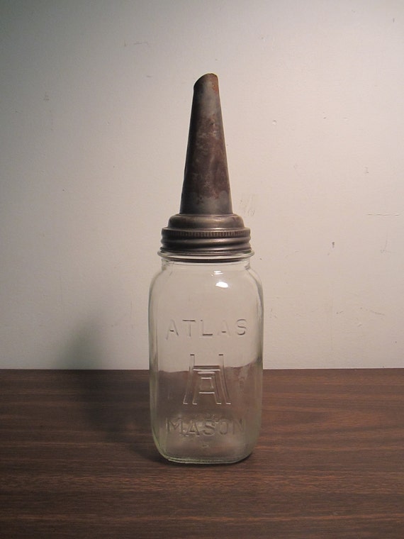 Vintage Glass Jar And Oil Pour Spout