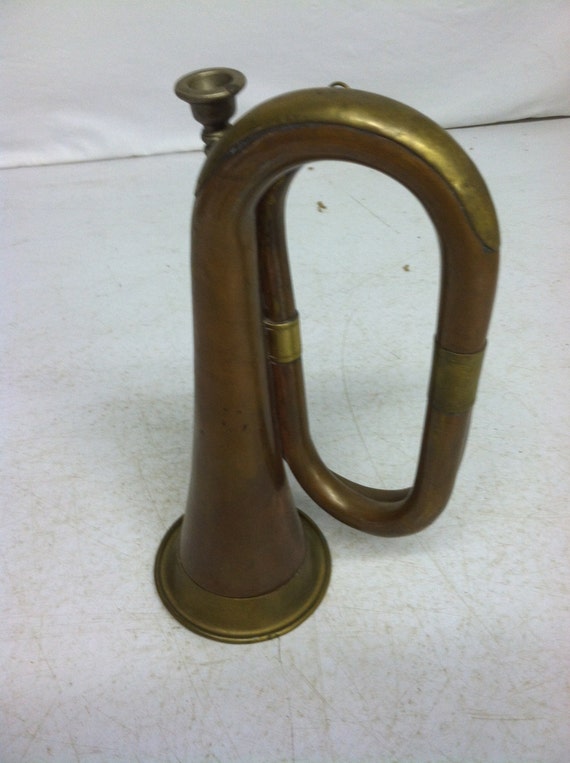 Vintage Brass Horn Trumpet Musical Instrument Tin Metal by BidGR