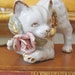 Vintage White Cat with Pink Rose Bobtail Persian Cottage Chic Antique Dresser Accessory Collectible Figurine