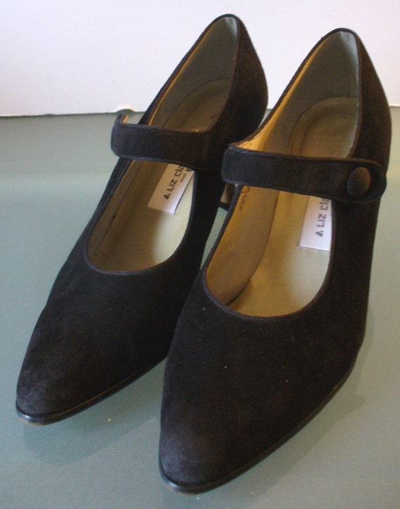 Made in Spain Black Suede MaryJane Style Heels