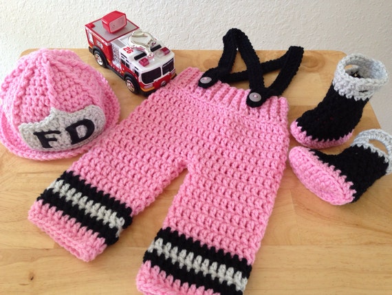 ORIGINAL DESIGN Baby Girl Firefighter Fireman Crochet Hat