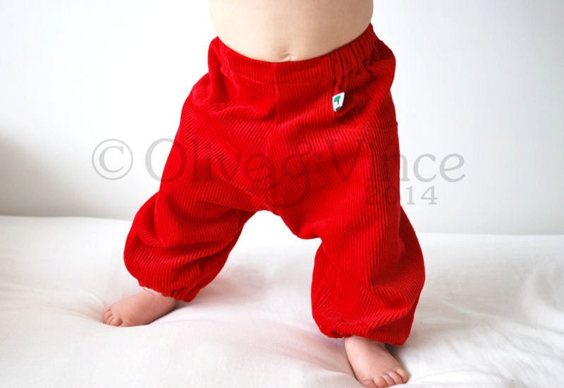 red baby trousers