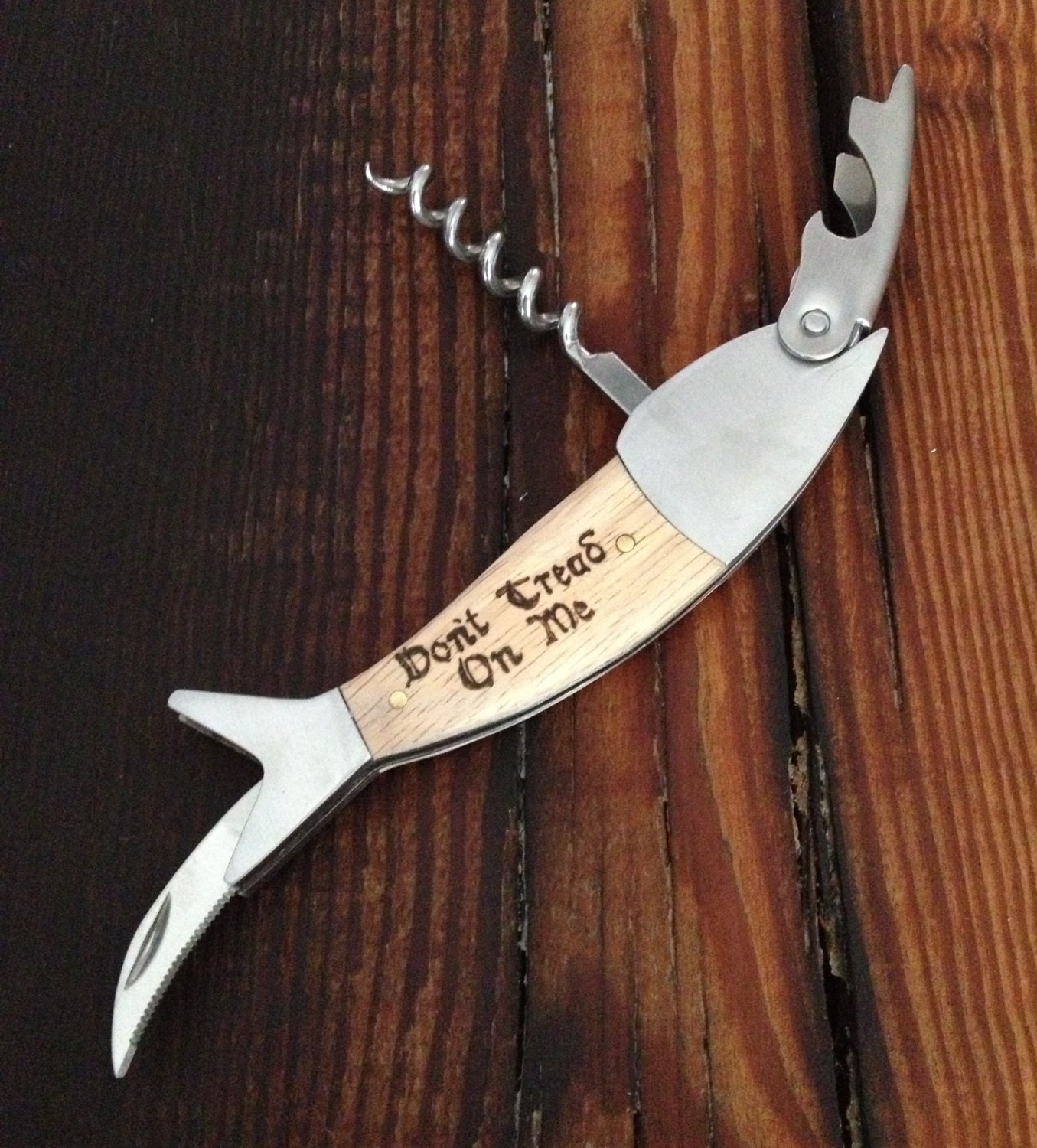 Custom Personalized Wood Fish Corkscrew Wine Key Bottle Opener