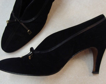 70's does 20's BLACK SHOE BOOTIES downton abbey style heels 7.5 8 Narrow