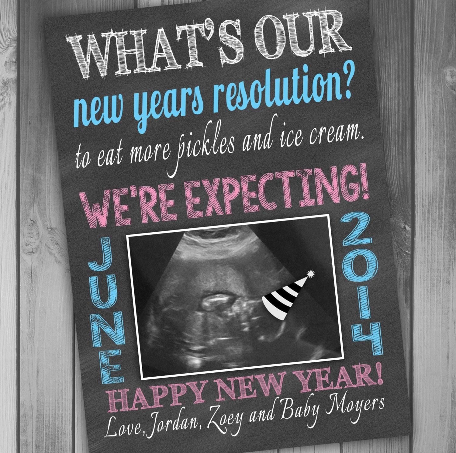 New Years Pregnancy Announcement Expecting by CLaceyDesign on Etsy