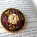 Copper Burgundy and Cream Rose Brooch - Silk Ribbon Embroidery on Upcycled (recycled) fabric by BeanTown Embroidery