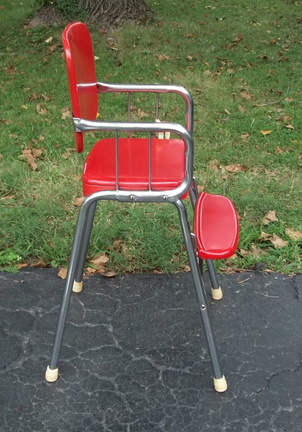 Vintage 1950s Cosco High Chair in Red Vinyl and Chrome White