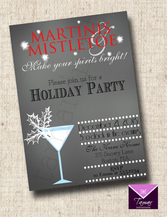 Printable Chalkboard Christmas Holiday Invitation - Martinis and Mistletoe Il_570xn