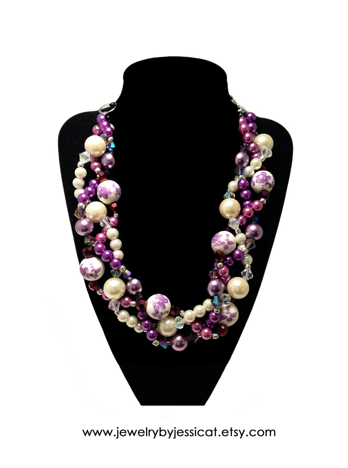 PETITE TWISTED Statement Necklace Purple Plum Flower