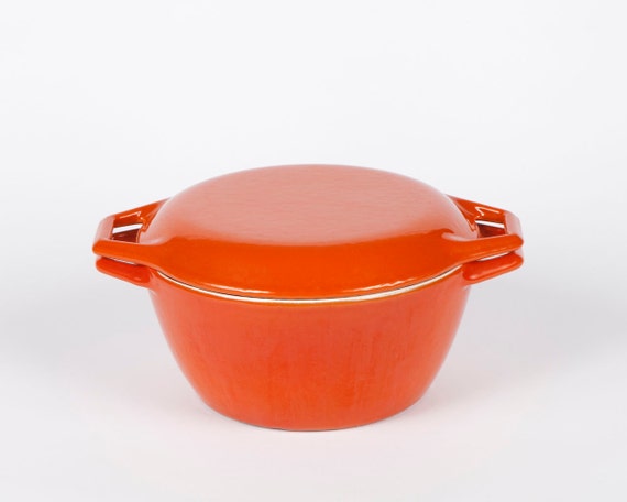 Orange Dutch Oven COPCO Denmark Enameled Steel by TwoStoryVintage