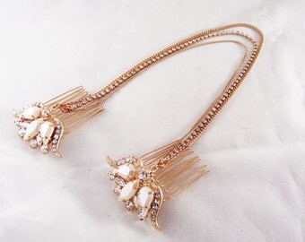 Bridal Headpiece, Rose gold hair comb, Rose gold headpiece, Bridal hair chain, Boho wedding halo, Chain headpiece, Wedding crown headpiece