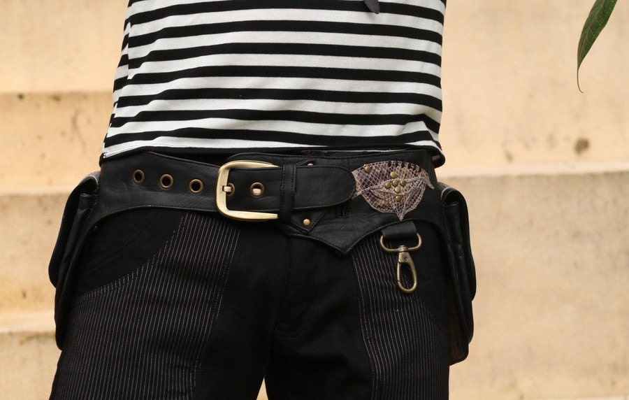 Men's leather pocket utility Belt