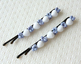 White Beaded Bobby Pins Glass Bead Hair Pins Hair Accessories Hair Jewelry Barrette for Girls Purple Bobby Pins for Flower Girls