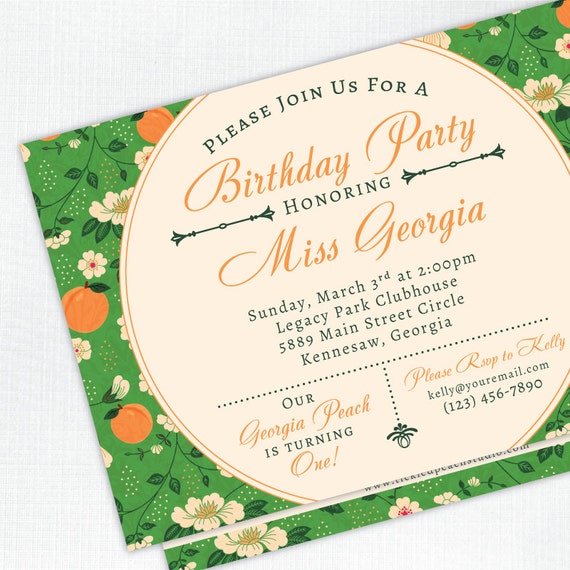 Georgia Peach Birthday Party Invitation - PRINTED - Printable file also available Il_570xn