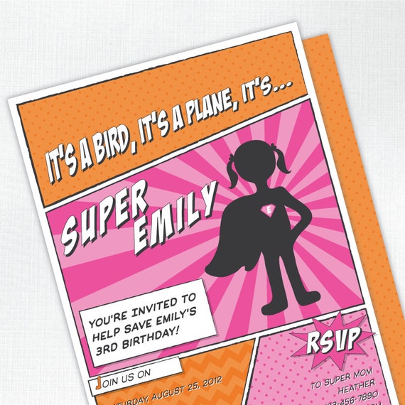 Super Hero Girl Birthday Party Invitation - PRINTED - Printable file also available Il_570xn