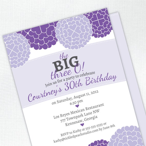 Floral Hearts Thirtieth (30th) Birthday Party Invitation - PRINTED - Printable file also available Il_570xn
