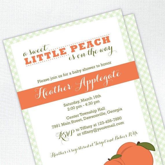 Sweet Little Peach Baby Shower Invitation - PRINTED - Printable file also available Il_570xn