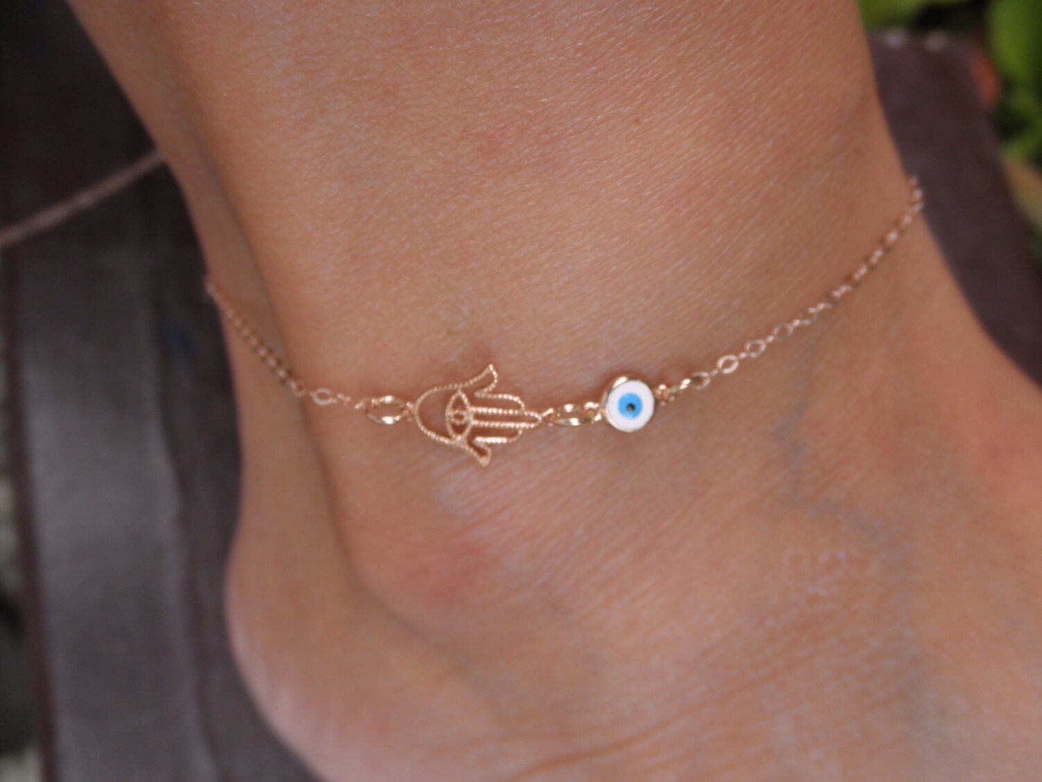 Download Rose gold Hamsa hand evil eye anklet 14K rose goldfilled