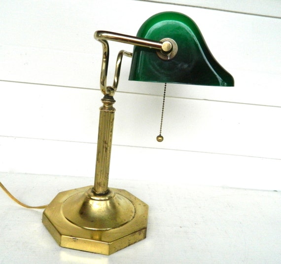 Vintage Desk Banker's Lamp Green Glass Shade