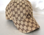 Vtg Gucci Baseball Cap Hat Beige Signature web Fabric Hats Headgear Head Cover Designers Accessories Brands