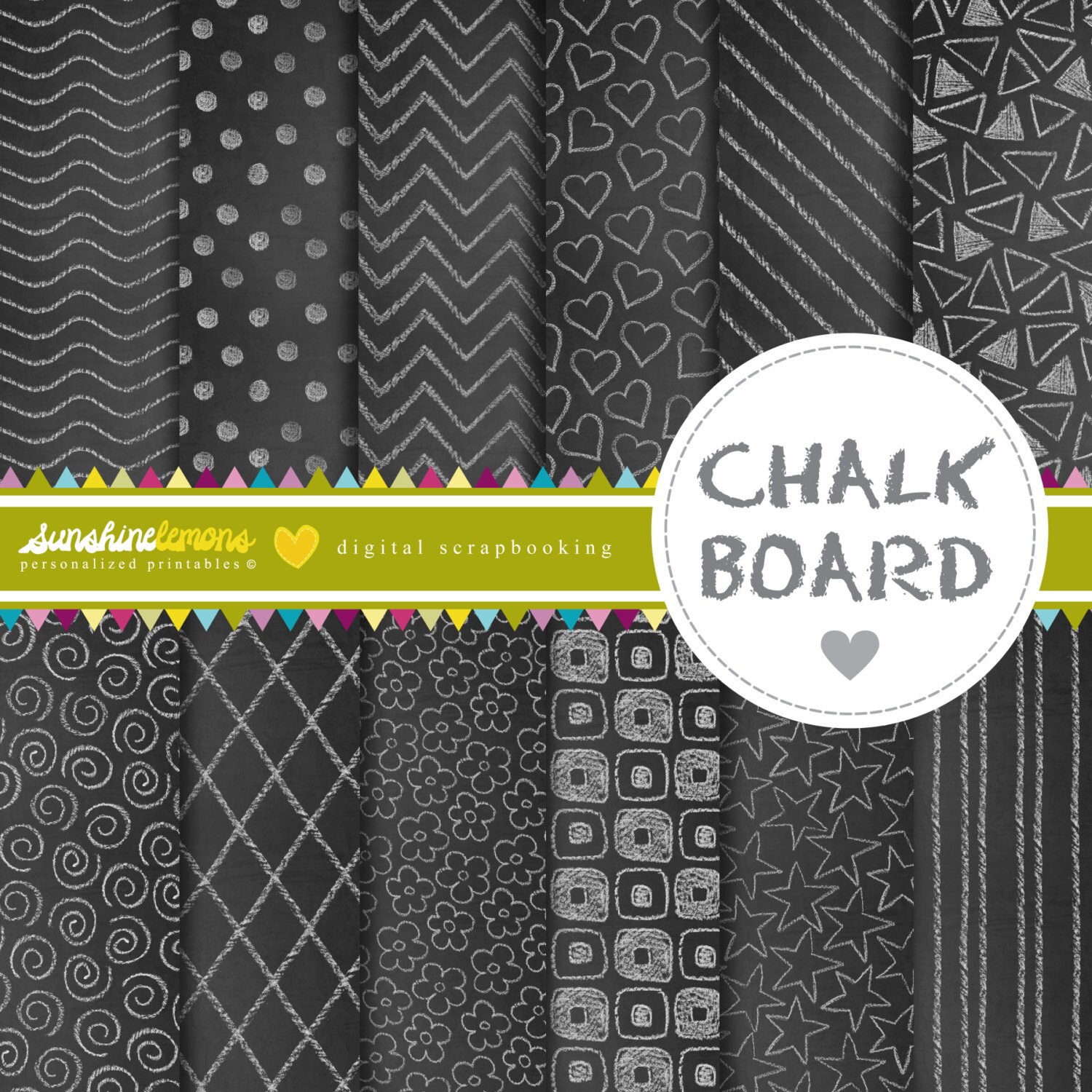 Chalkboard Digital Scrapbooking Paper Set Set by SunshineLemons