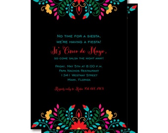 Cinco de Mayo Fiesta Invitations, Mexican Themed Invitation, Printed or Printable