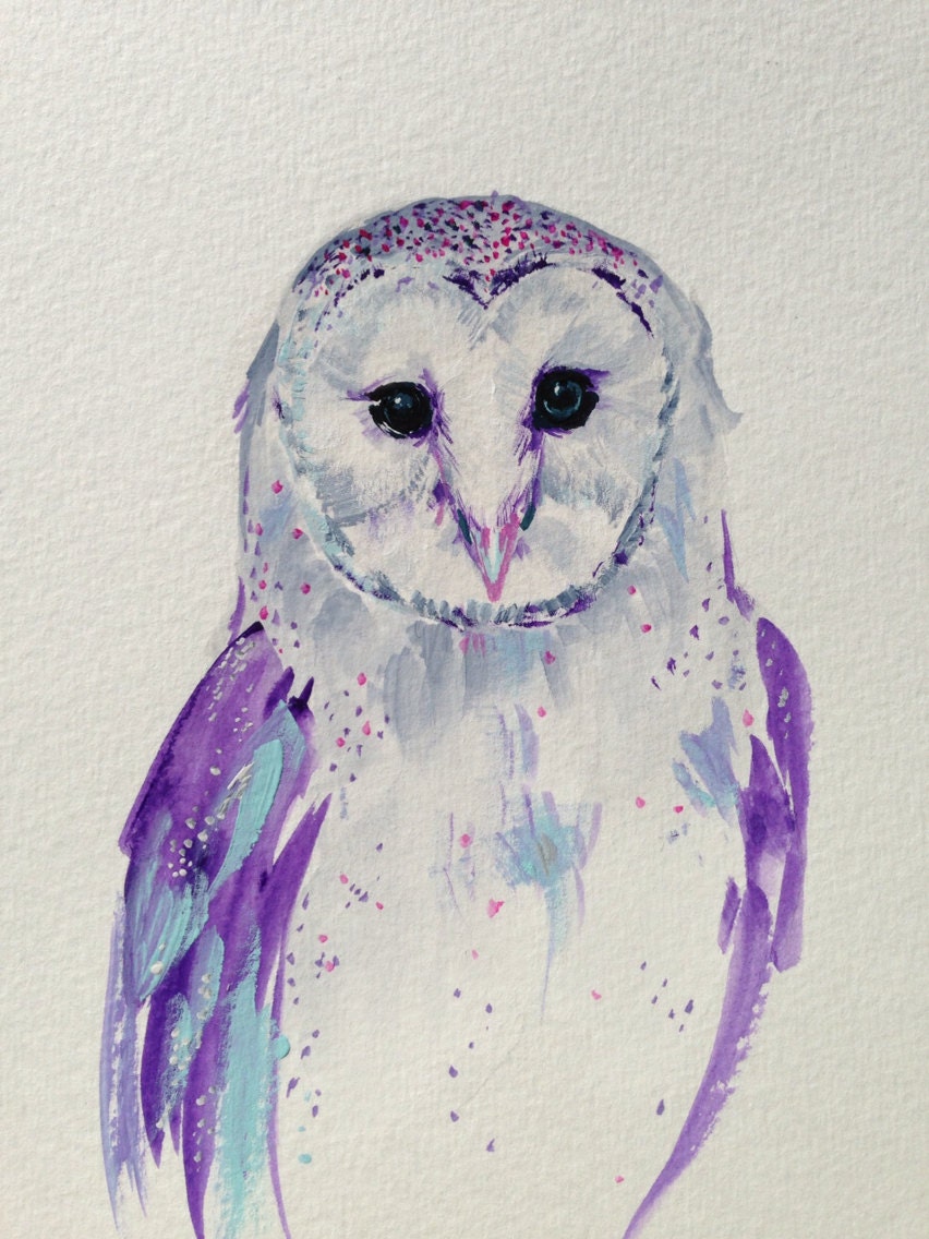 ORIGINAL Barn Owl painting in Purple Tones Perfect for