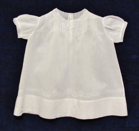 Vintage baby dress white cotton batiste infant dress with