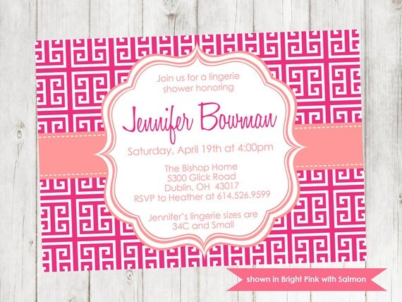 Printable Lingerie Shower Invitation - Shower Themed Greek Keys Invite - Colors and Text Customizable Il_570xn