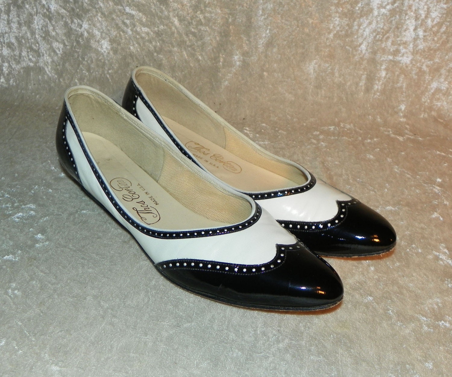 Shoes Black & White Wingtip Spectator Shoes Flats Leather