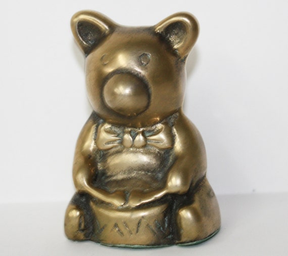 Vintage Brass Teddy Bear Playing Drum