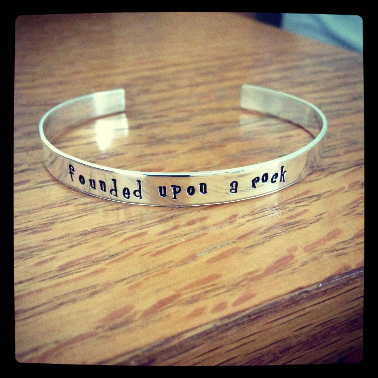 Founded Upon A Rock Hand Stamped Sterling Silver Cuff Bracelet Gamma Phi Beta