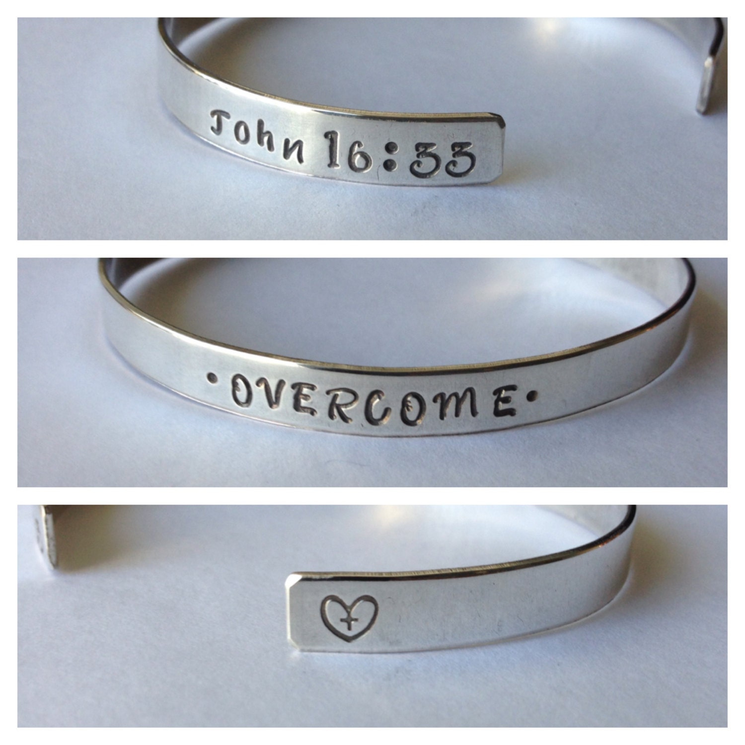 Religious "Overcome" Sterling Silver Hand Stamped Cuff Bracelet